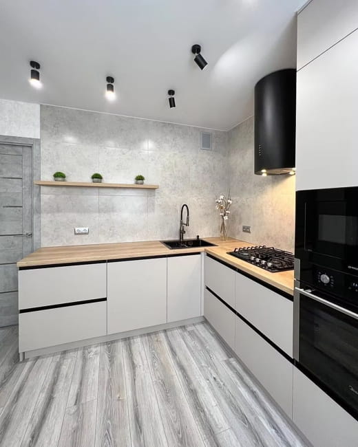 contemporary kitchen interior no upper cabinets