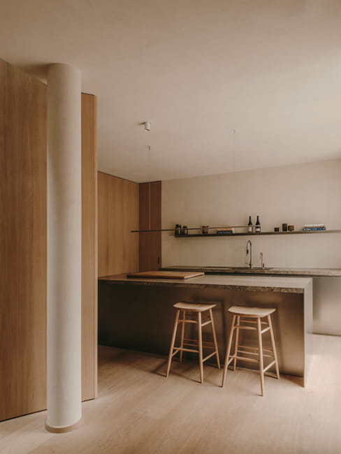 contemporary kitchen interior no upper cabinets