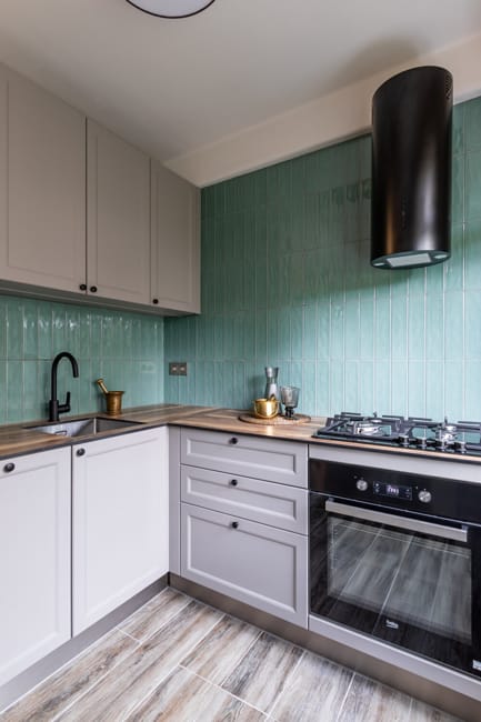 contemporary kitchen interior no upper cabinets