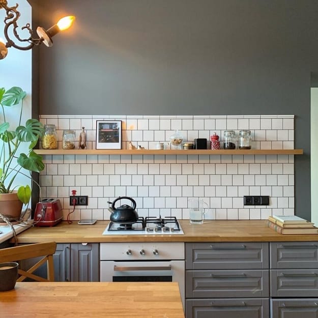 wooden kitchen shelves