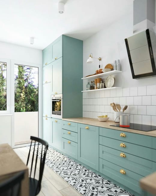 contemporary kitchen interior no upper cabinets