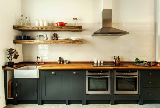 contemporary kitchen interior no upper cabinets