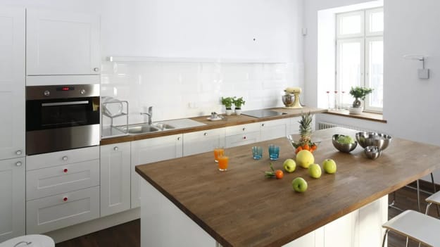 contemporary kitchen interior no upper cabinets