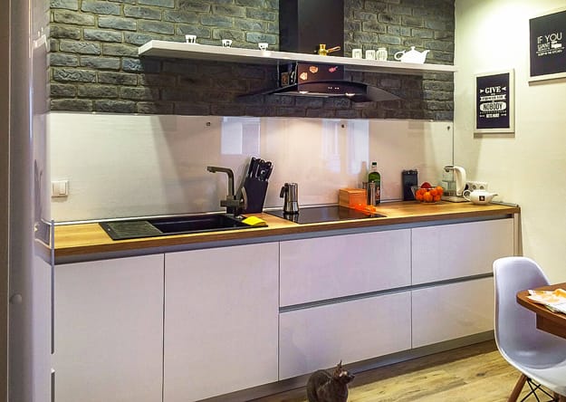 contemporary kitchen interior no upper cabinets