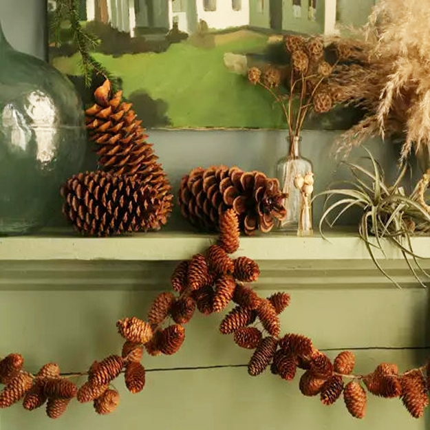 pine cone garland fireplace decorating