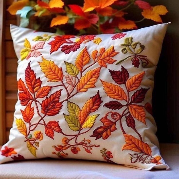 leaf embroidery decorative pillow