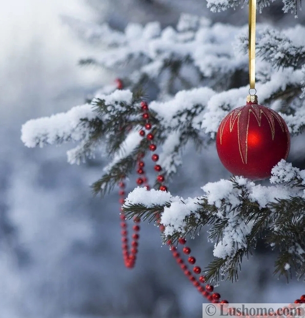 festive holiday decorations red garlands balls