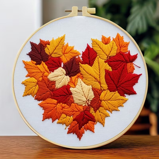 colorful fall leaves embroidery