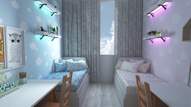 colorful lights twin beds