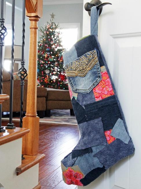 winter craft ideas recycle denim fabric holiday decorations