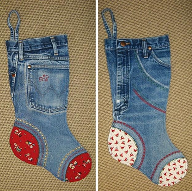 winter craft ideas recycle denim fabric holiday decorations