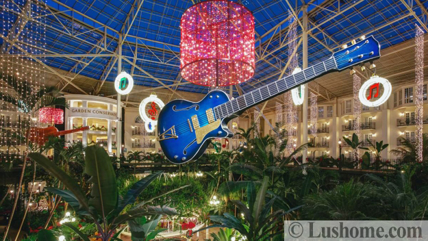 winter holiday decor glass roof indoor gardens outdoor lights