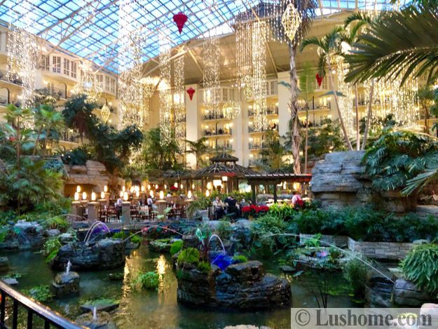 winter holiday decor glass roof indoor gardens outdoor lights