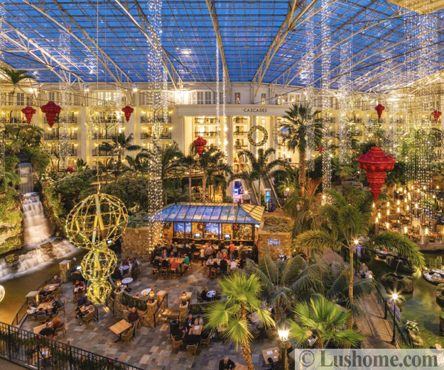 winter holiday decor glass roof indoor gardens outdoor lights