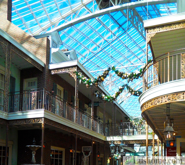 winter holiday decor glass roof indoor gardens outdoor lights