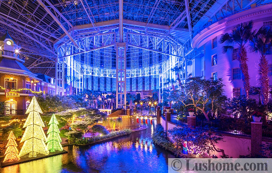 winter holiday decor glass roof indoor gardens outdoor lights