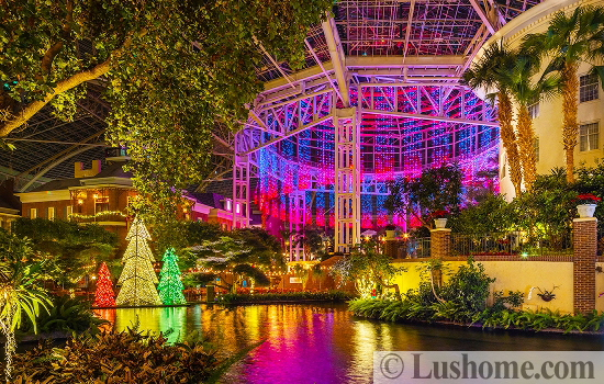 winter holiday decor glass roof indoor gardens outdoor lights