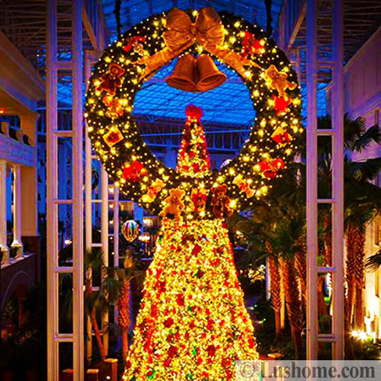 winter holiday decor glass roof indoor gardens outdoor lights