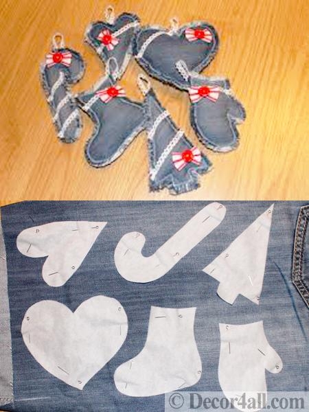 winter craft ideas recycle denim fabric holiday decorations