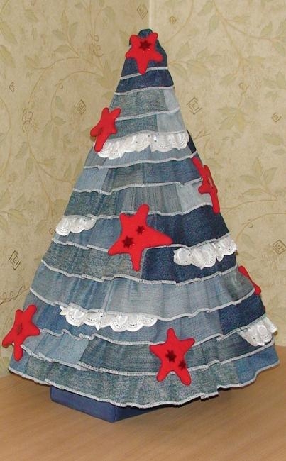 winter craft ideas recycle denim fabric holiday decorations