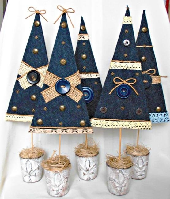 winter craft ideas recycle denim fabric holiday decorations