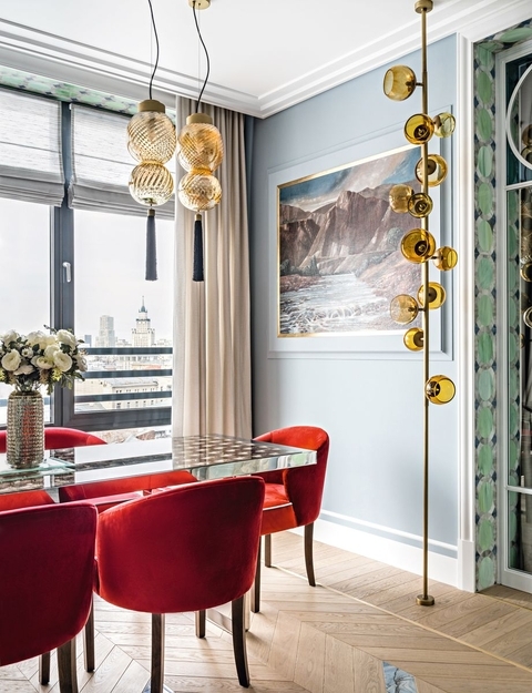 red upholstered chairs