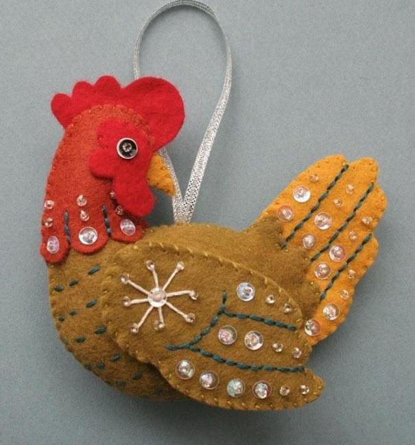 fabric craft idea rooster ornament