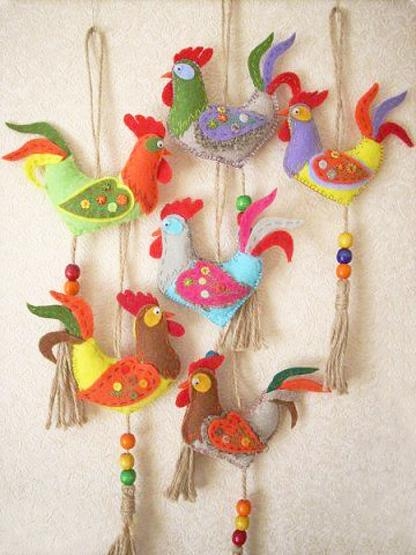 colorful roosters fabric decorations