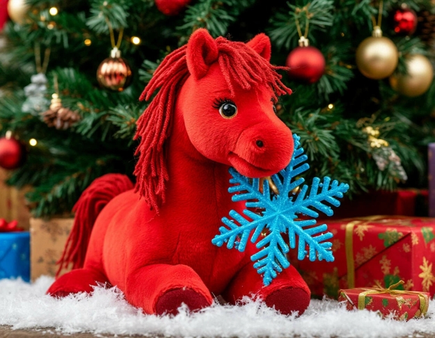 red horse blue snowflake winter holiday decorations