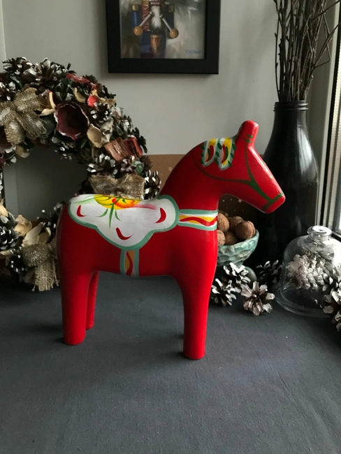 hand painted red horse winter holiday decorations