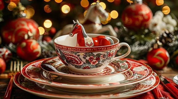 table decoration red horse centerpiece idea