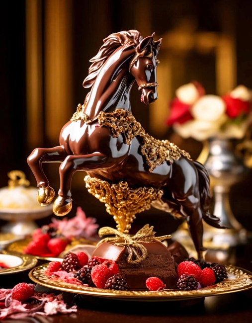 dark chocolate horse table centerpiece