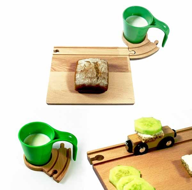 wooden boards colorful cups