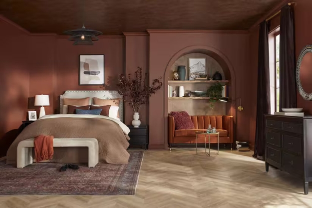 rich reddish brown bedroom decorating