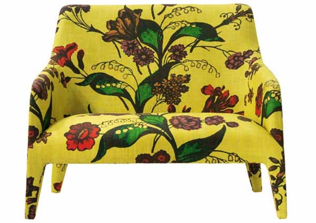 yellow chair floral upholstery