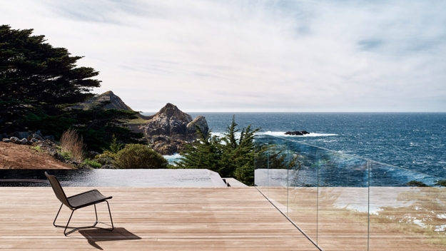 glass terrace overlooking ocean