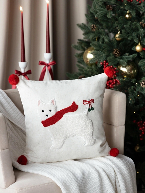 cat pillow red scarf