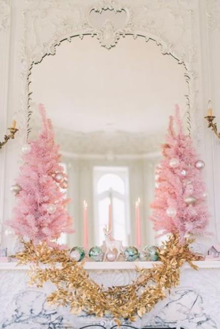 winter holiday decorations pink colors