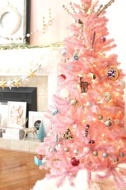 winter holiday decorations pink colors