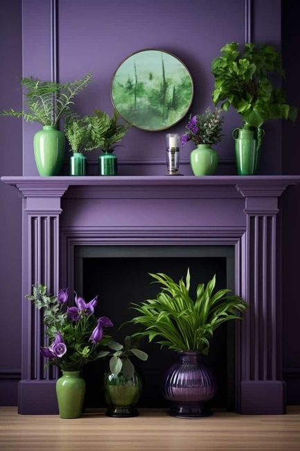 purple wall paint green accessories