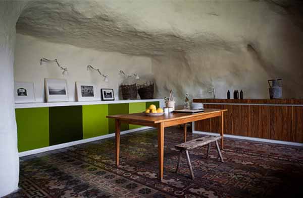 contemporary kitchen traditional stone walls