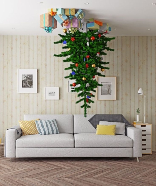 upside down christmas tree space saving ideas