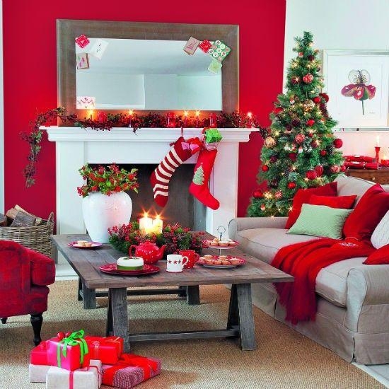 winter holiday home decorating ideas red green colors
