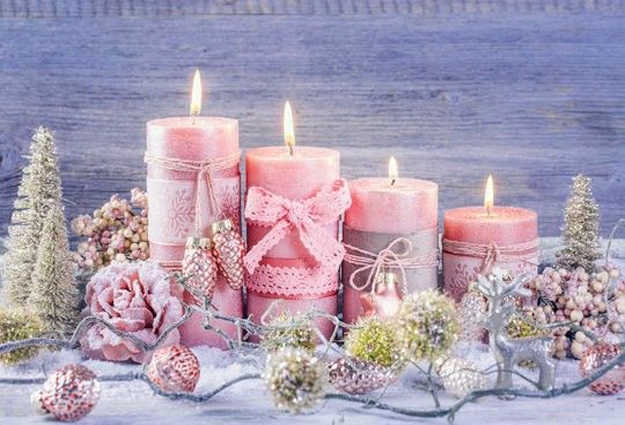 pink candles christmas balls