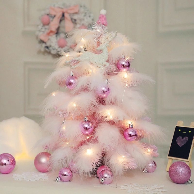 white feather pink balls christmas tree
