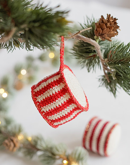 knitted drums handmade Christmas tree decorations
