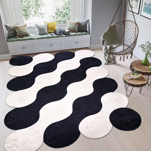 contemporary black white floor rug