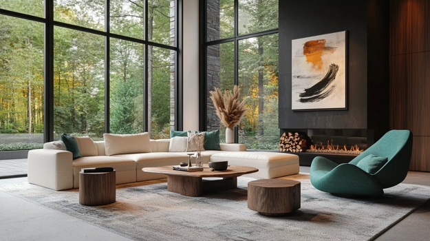 contemporary living room glass wall design