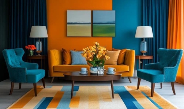 modern furniture wall paint color orange accents
