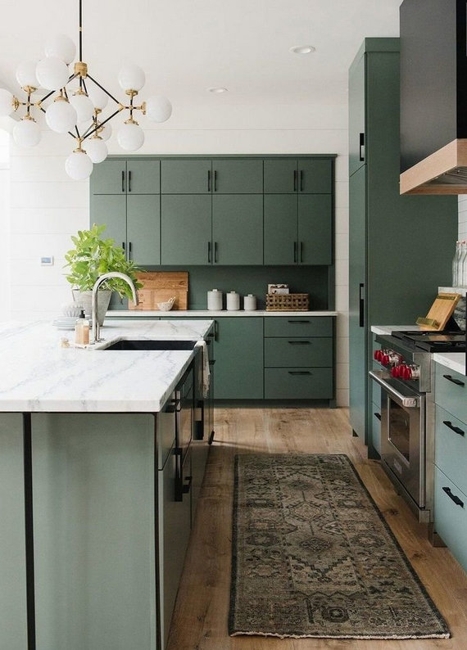 modern green kitchen cabinets